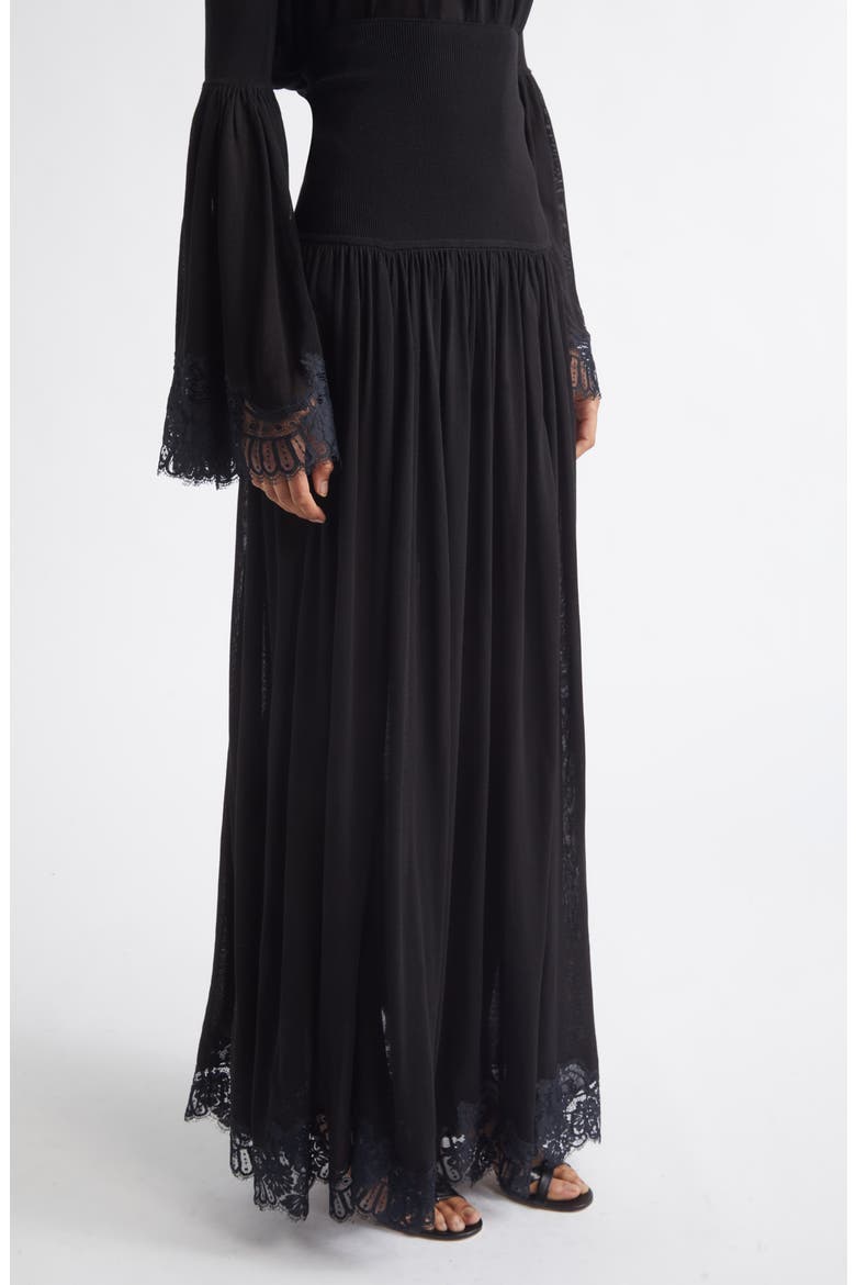 Valiant High Waist Lace Trim Maxi Skirt, Alternate, color, BLACK