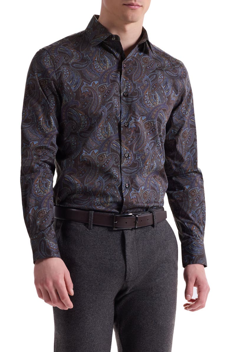 Bugatchi Axel Shaped Fit Paisley Button-Up Shirt, Main, color, 
