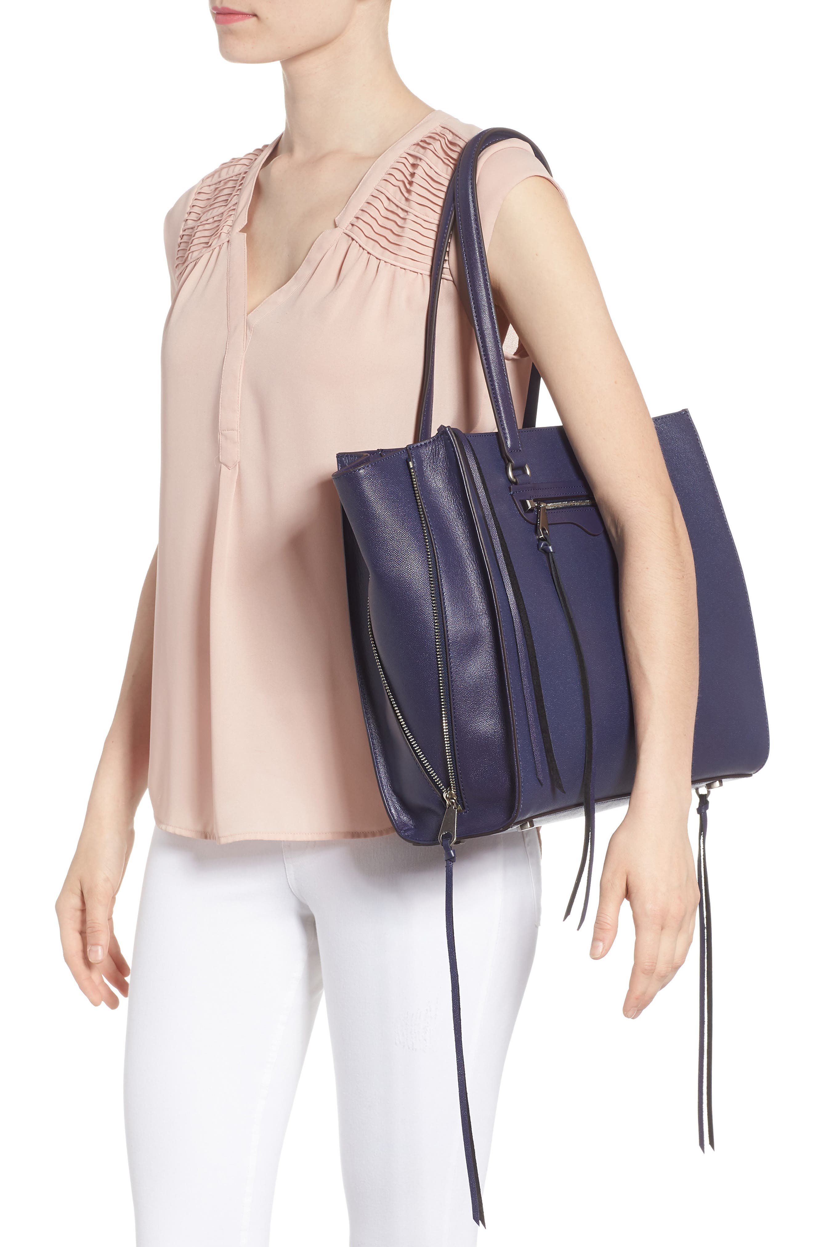 Always On Regan Leather Tote, Alternate, color, TRUE NAVY