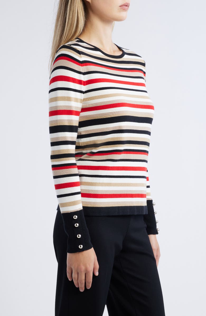 Anne Klein Stripe Button Cuff Sweater, Alternate, color,
