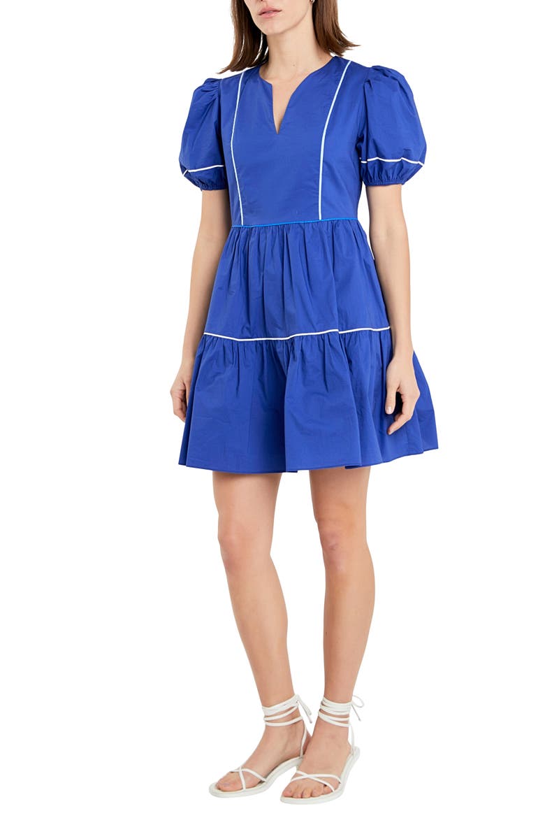 Tiered Cotton Dress, Alternate, color, NAVY MULTI