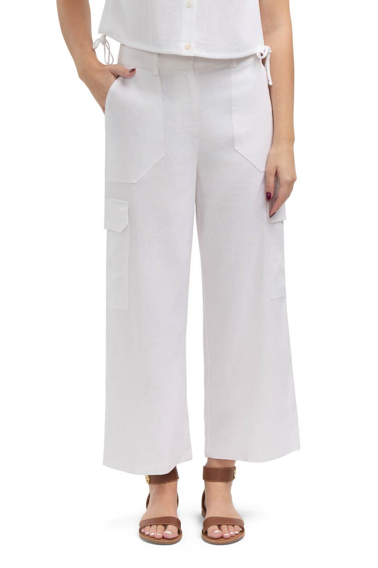 Wide Leg Linen Blend Cargo Pants, Main, color, WHITE