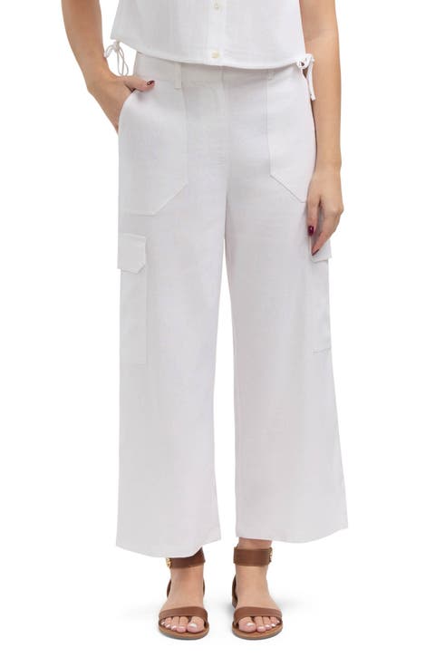 Wide Leg Linen Blend Cargo Pants