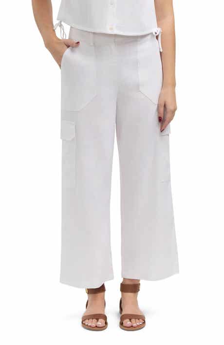 Ellen Tracy Wide Leg Linen Blend Cargo Pants
