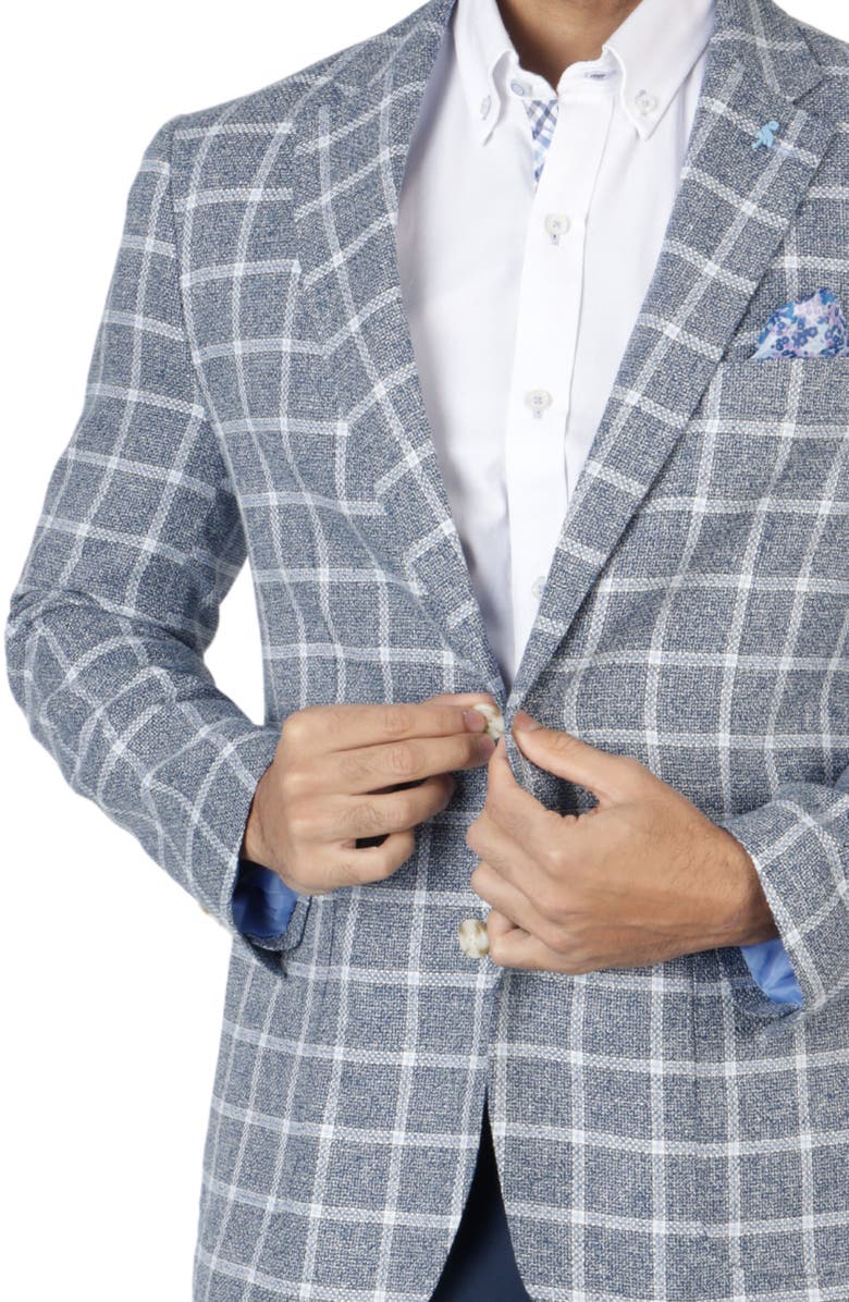 TailorByrd Classic Fit Yarn Dyed Windowpane Linen-Blend Sport Coat, Alternate, color, Navy