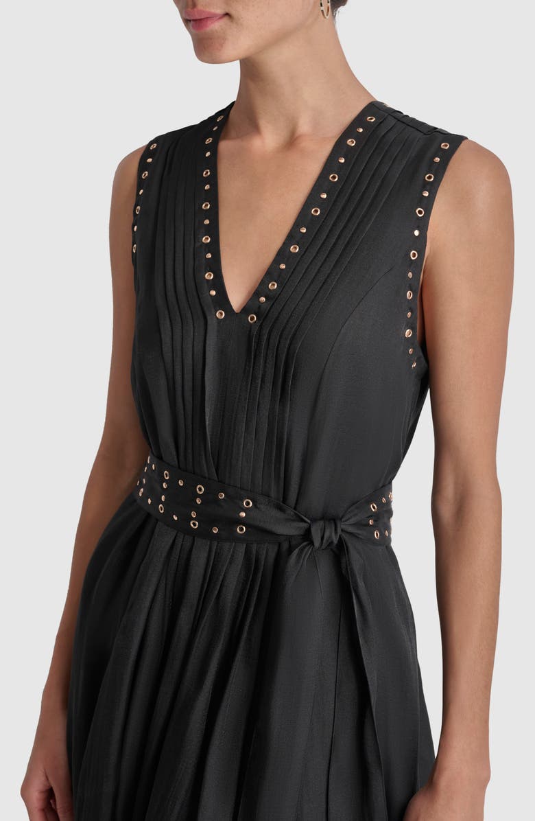 DKNY Grommet Tie Belt Sleeveless Organza Midi Dress, Alternate, color, 