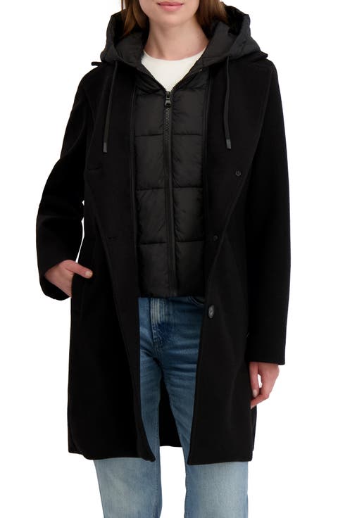 Longline Jacket with Puffer Quilted Hooded Bib