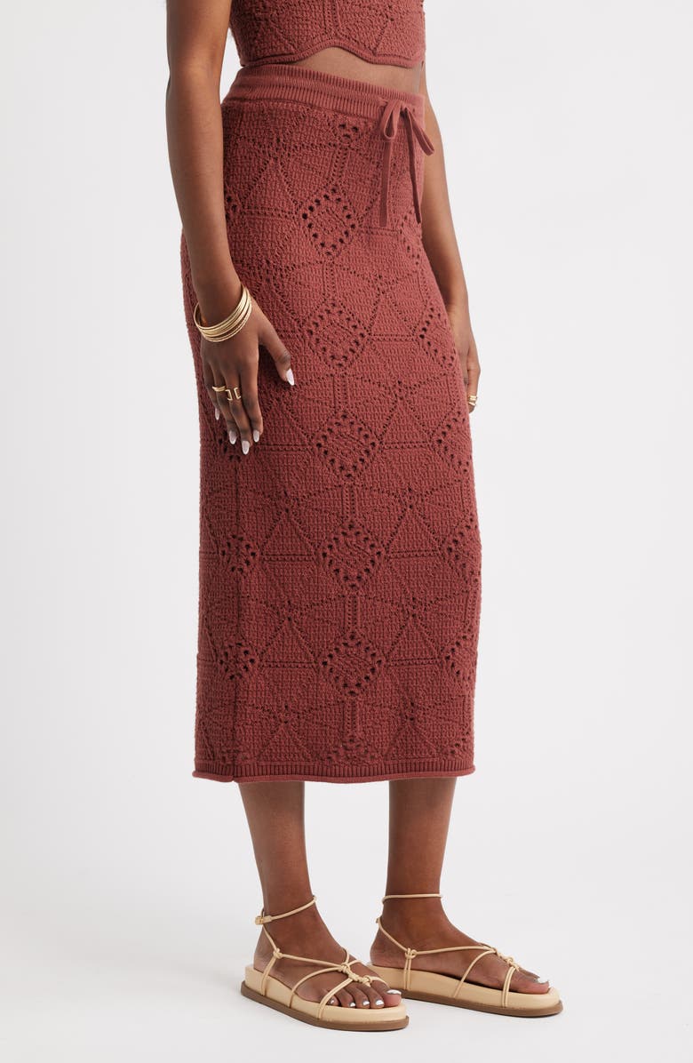 Treasure & Bond Crochet Midi Skirt, Alternate, color, Brown Sable