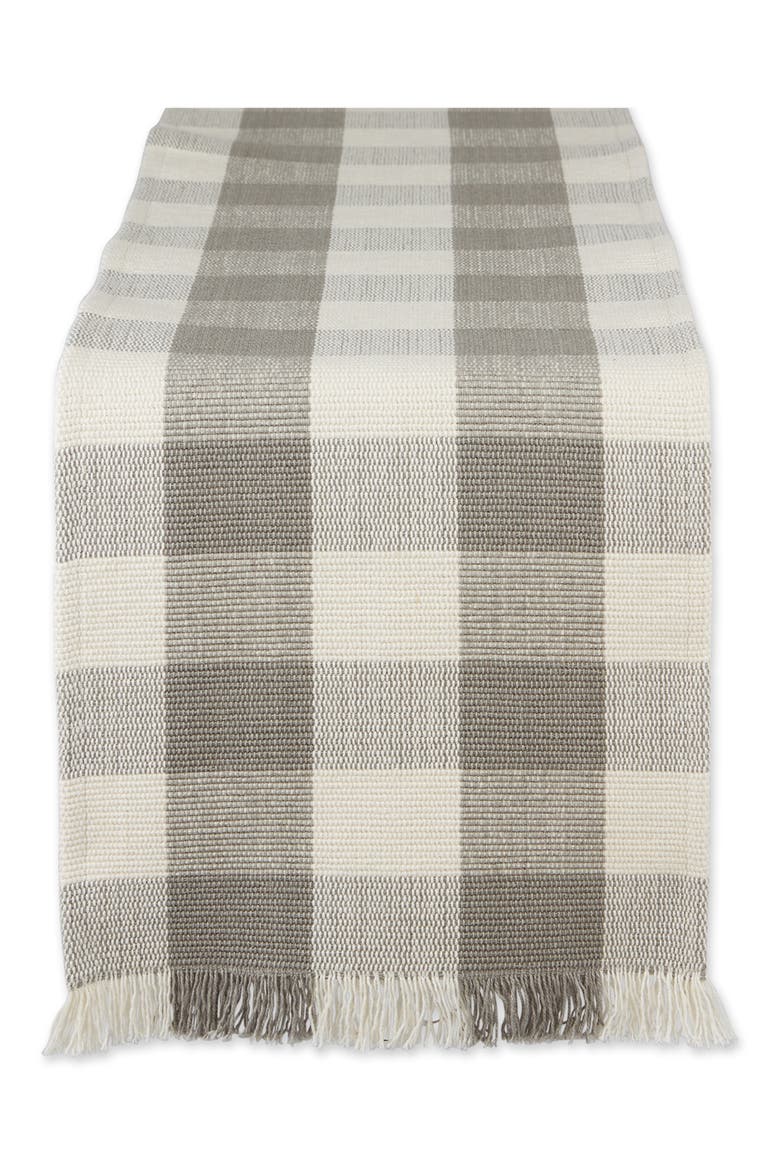 Checkered Fringe Cotton Table Runner, Main, color, GRAY