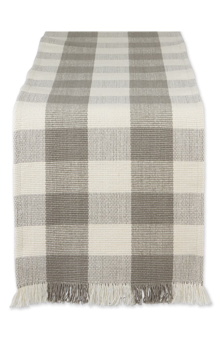 Design Imports Checkered Fringe Cotton Table Runner, Main, color, Gray