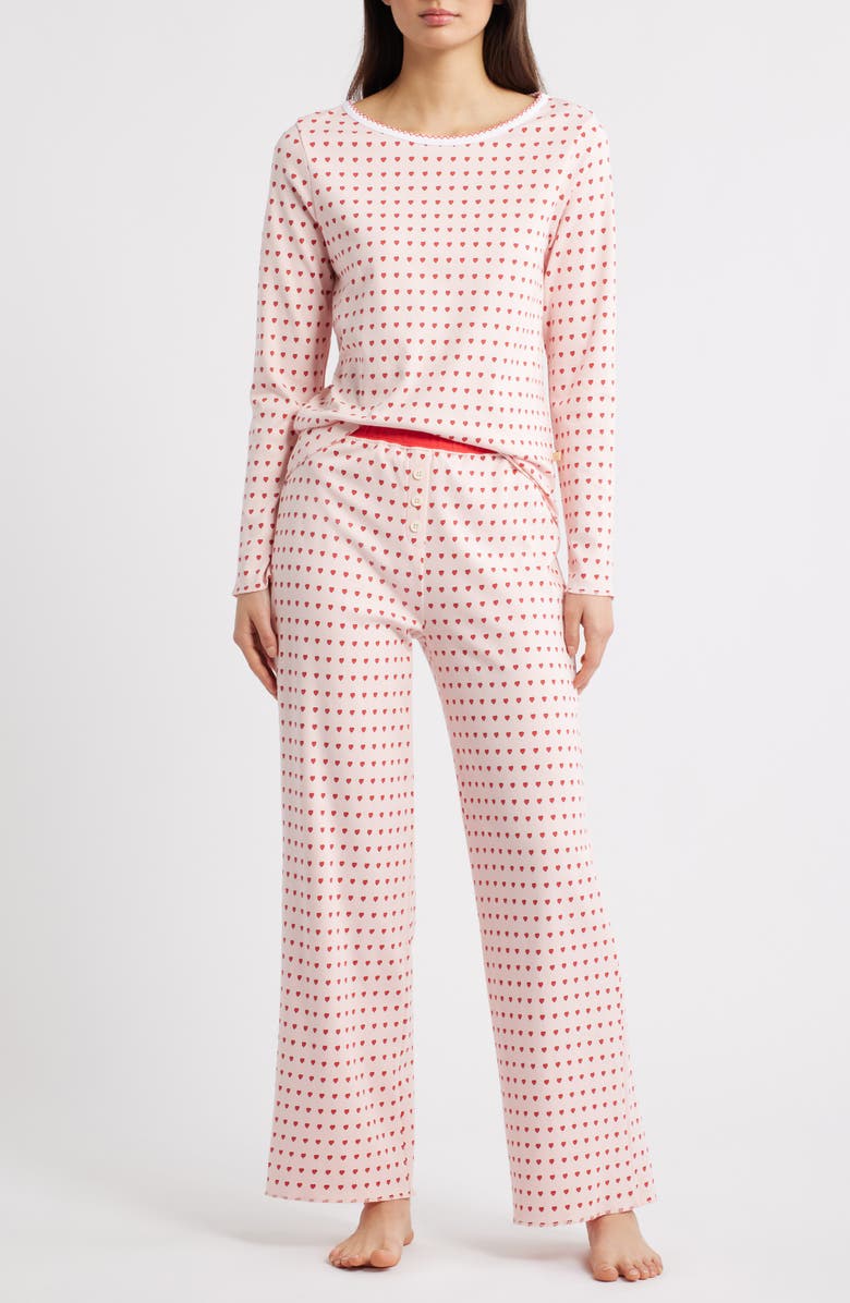 COZYLAND Ellie Print Pima Cotton Pajamas, Main, color, Blush