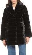 Vince Camuto Notch Collar Grooved Faux Fur Coat