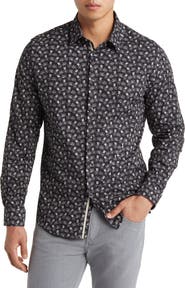 Stone Rose Bicycle Print Stretch Cotton Button-Up Shirt