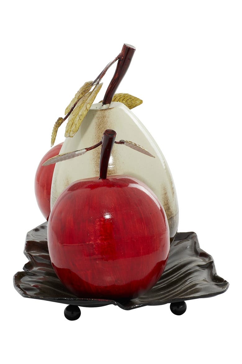 Red Metal Decorative Fruit Sculpture with Platter, Alternate, color, MULTI