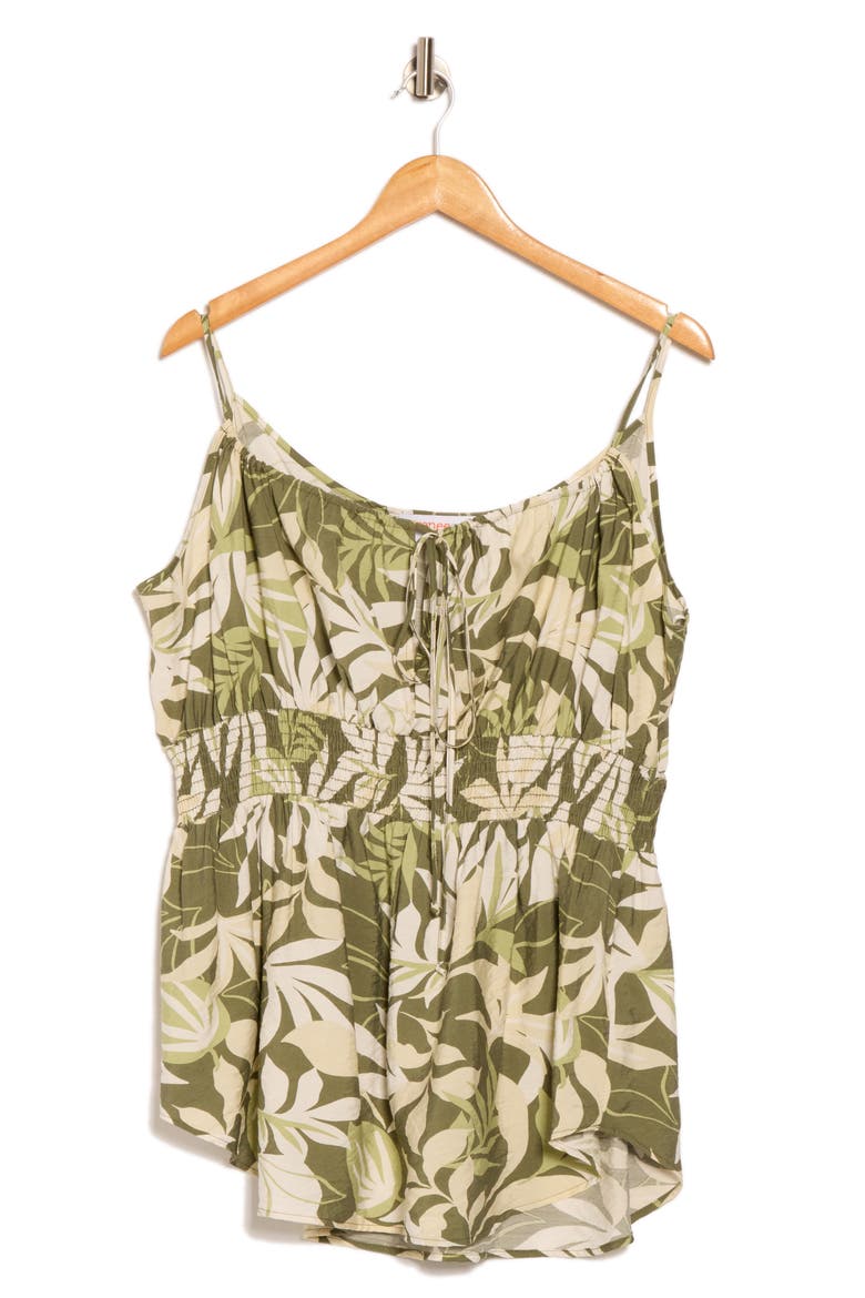 Tropical Print Smocked Peplum Camisole, Alternate, color, OLIVE