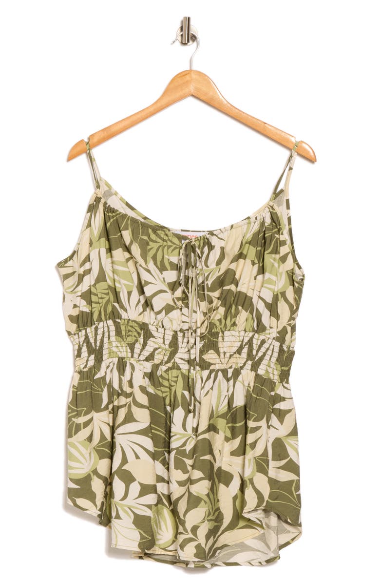 Renee C Tropical Print Smocked Peplum Camisole, Alternate, color, Olive