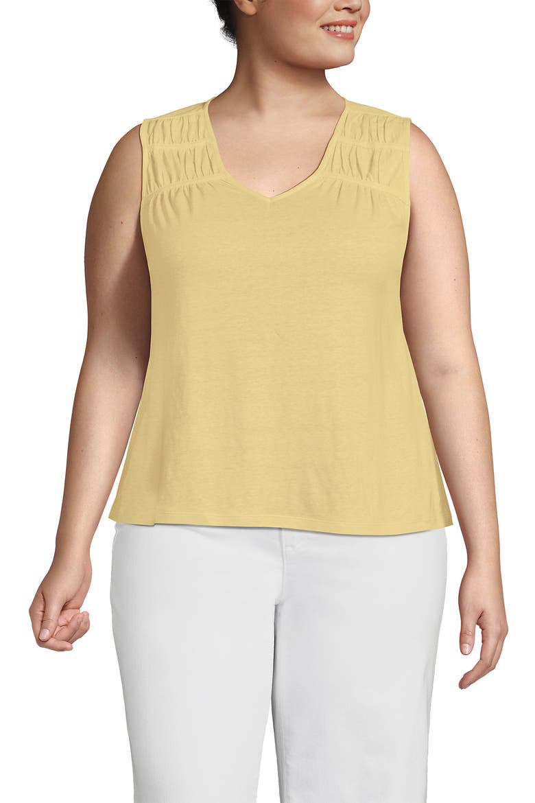 Linen Blend Smocked Flowy Tank, Main, color, Pale Sunbeam Yellow
