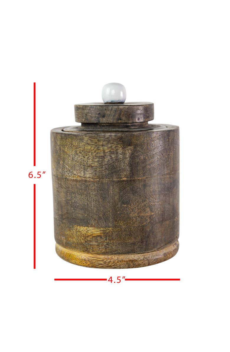 Foreside Home and Garden Round Canister Natural Mango Wood, Alternate, color, Brown