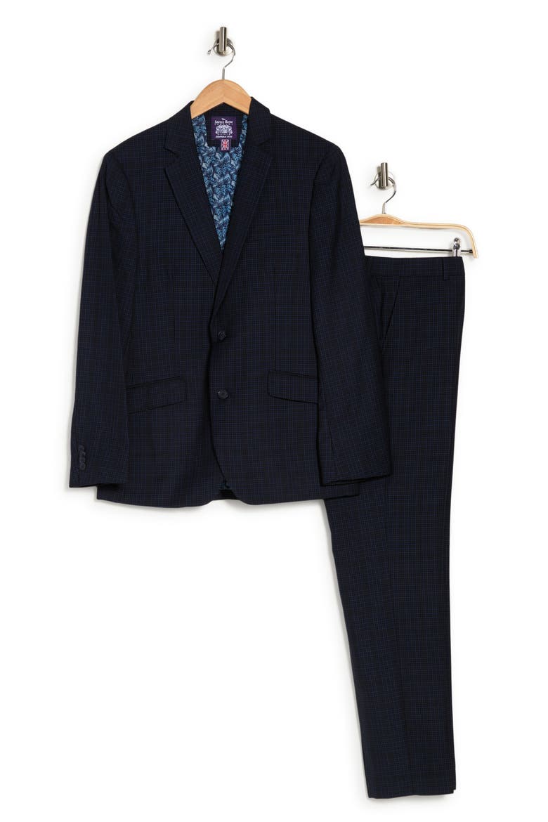 Hoxton Navy Grid Check Two-Button Notch Lapel Suit, Alternate, color, NAVY