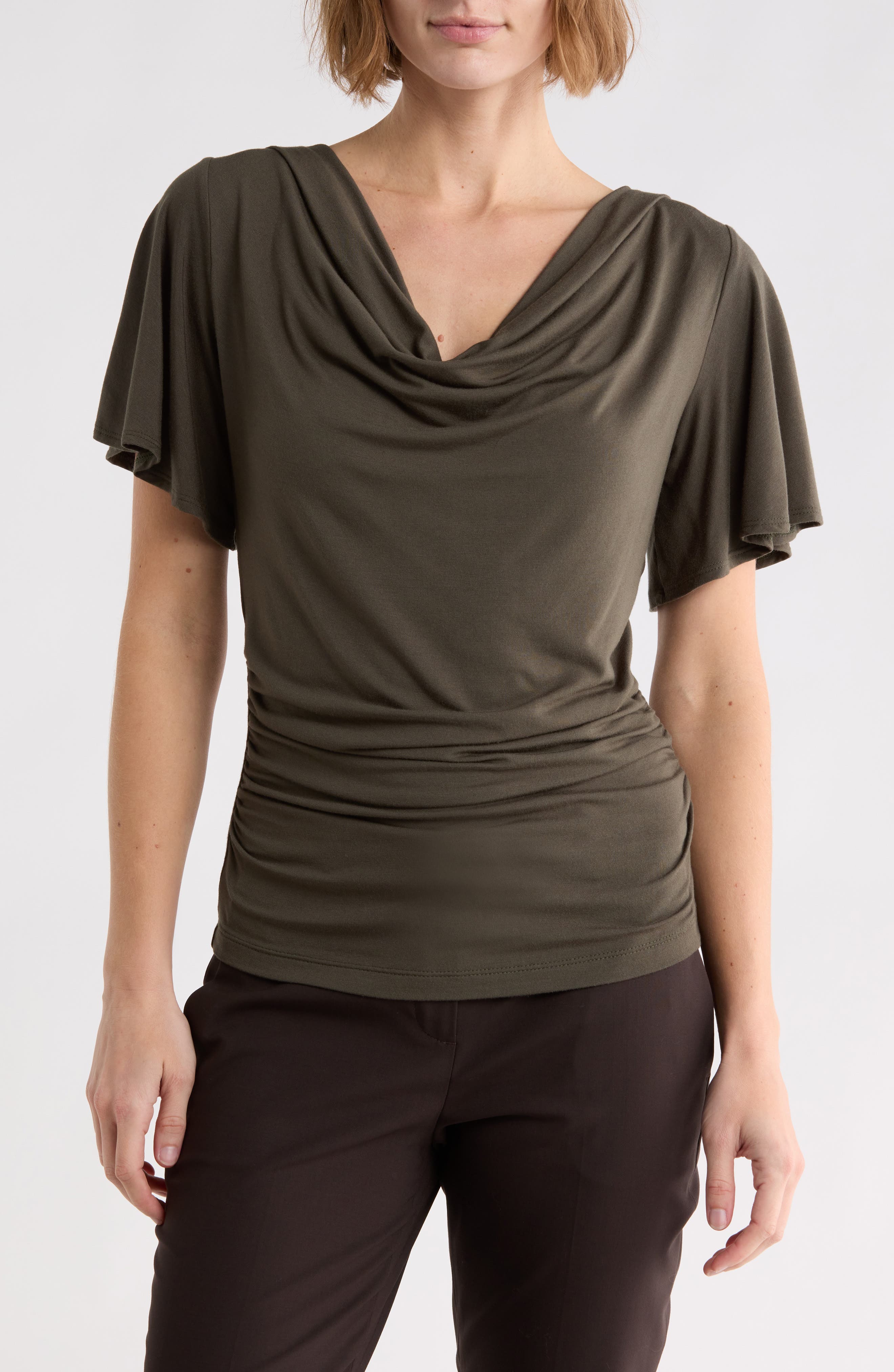 Flutter Sleeve Cowl Neck Top