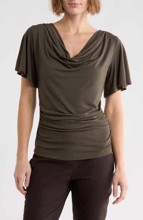 Flutter Sleeve Cowl Neck Top