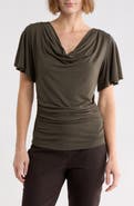 Renee C Flutter Sleeve Cowl Neck Top