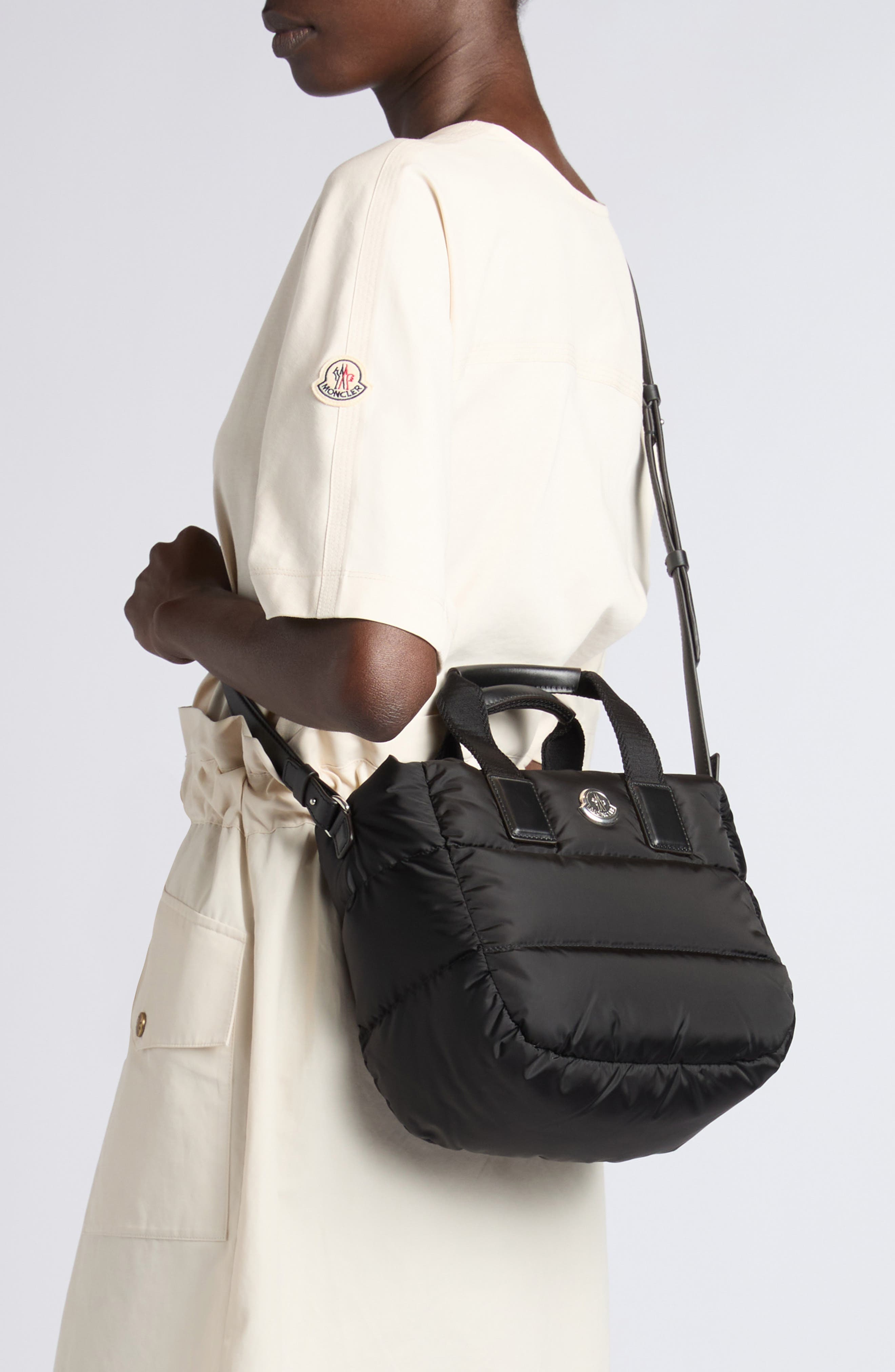 Moncler Mini Caradoc Quilted Tote Bag, Alternate, color, Black