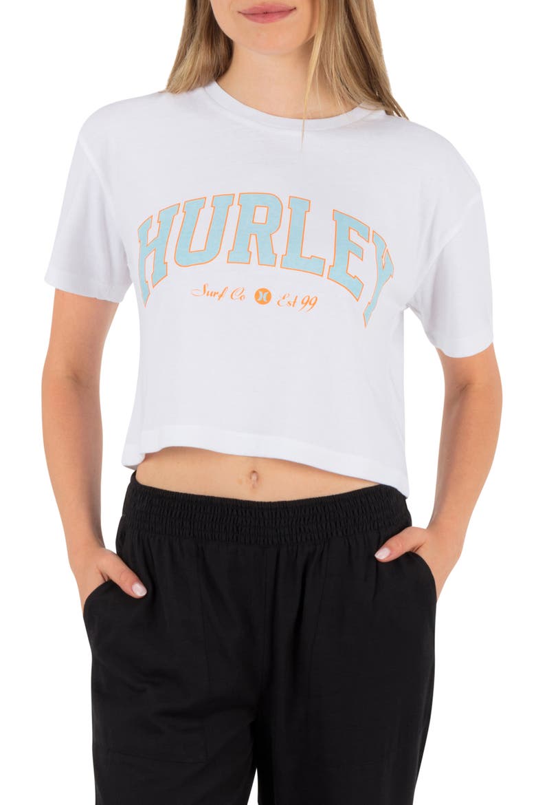 Surf Hooky Boxy Cropped Graphic Tee, Main, color, WHITE