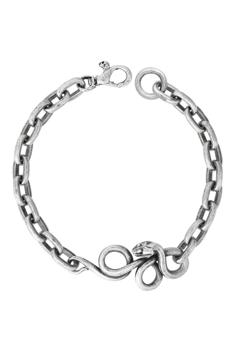 Snakeskin Sterling Silver Black Diamond Bracelet, Main, color, SILVER