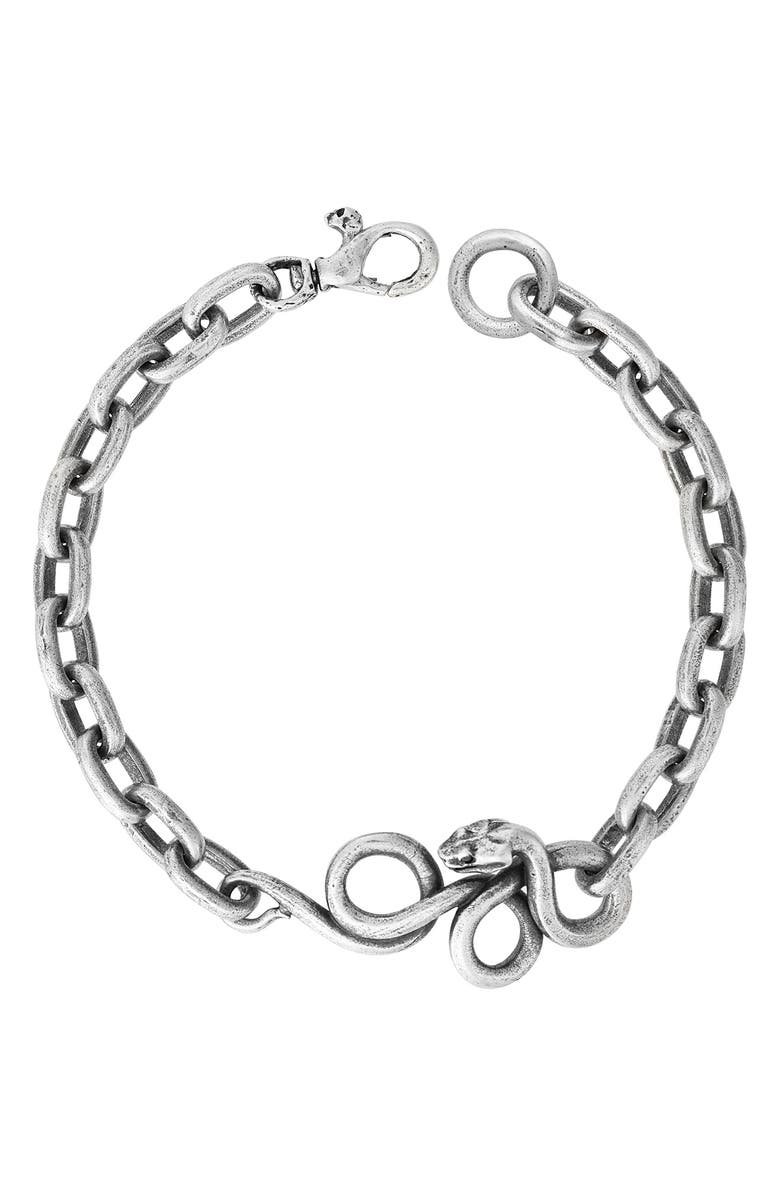 John Varvatos Snakeskin Sterling Silver Black Diamond Bracelet, Main, color, Silver