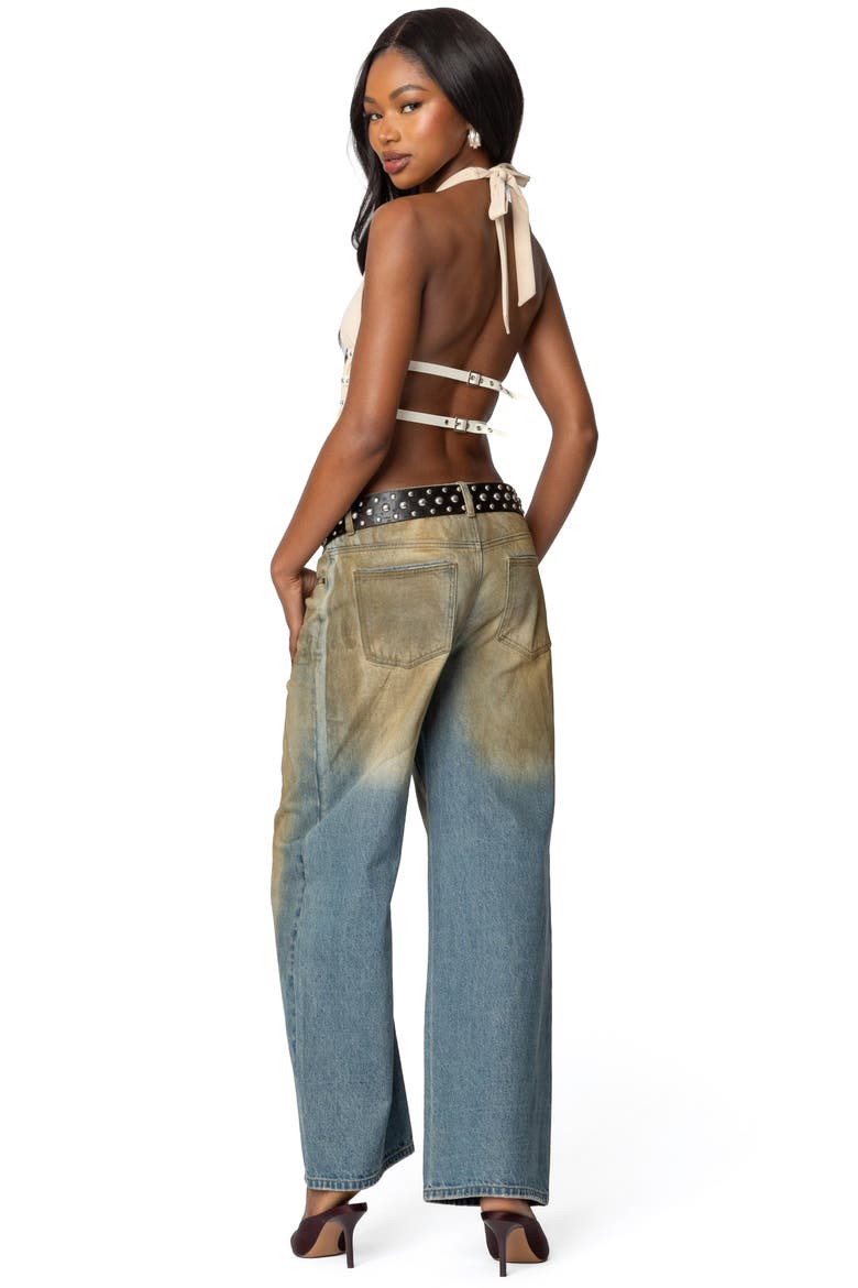 Studded Split Front Open Back Halter Top, Alternate, color, CREAM
