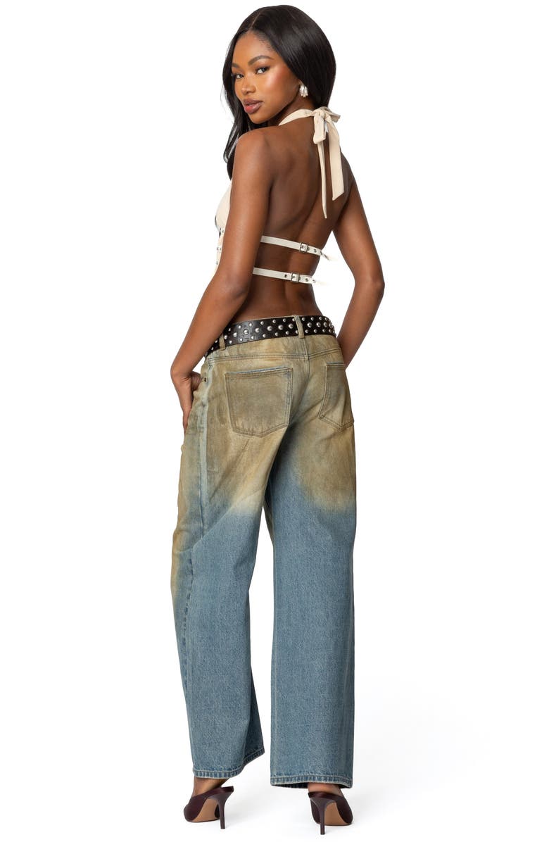 EDIKTED Studded Split Front Open Back Halter Top, Alternate, color, Cream