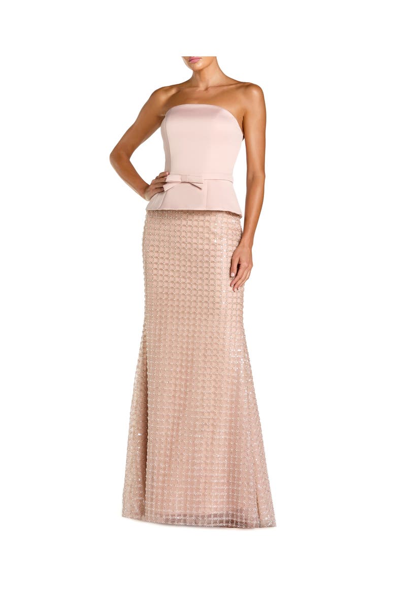 Mac Duggal Strapless Satin Top With Embellished Skirt Gown, Main, color, Blush