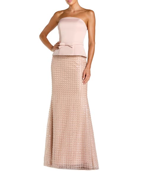 Strapless Satin Top With Embellished Skirt Gown