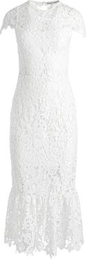 Alice + Olivia Clover Flounce Hem Lace Midi Dress