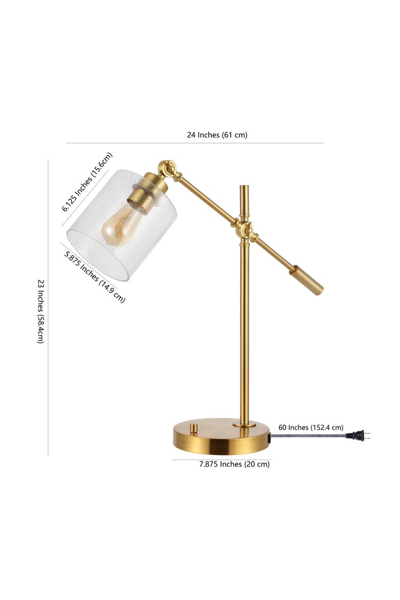 Kathryn Classic 23" Iron/Seeded Glass Adjustable Head Modern USB Charging LED Task Lamp, Brass Gold, Alternate, color, Brass Gold