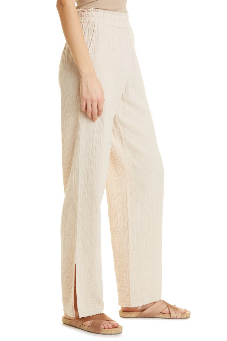 Leon Crinkled Cotton Pull-On Pants, Alternate, color, FLAX