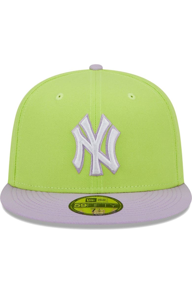 New Era Men's New Era Neon Green/Lavender New York Yankees Spring Color Two-Tone 59FIFTY Fitted Hat, Alternate, color,