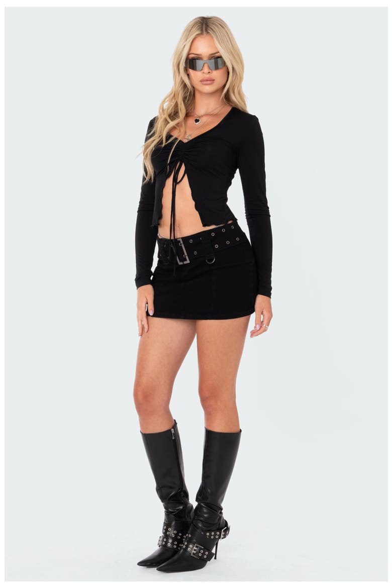 Roux Belted Miniskirt, Alternate, color, BLACK