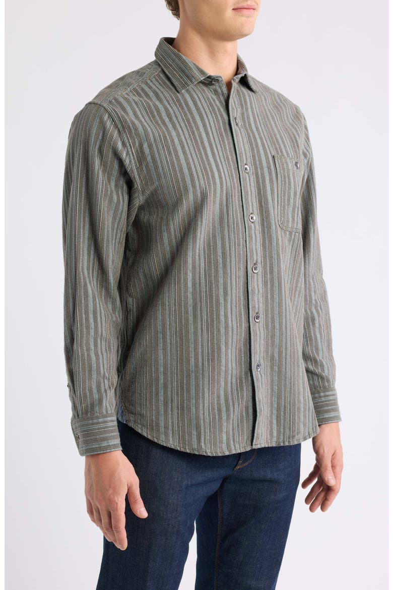Coastline Cord Montecito Stripe Cotton Corduroy Button-Up Shirt, Alternate, color, TEA LEAF