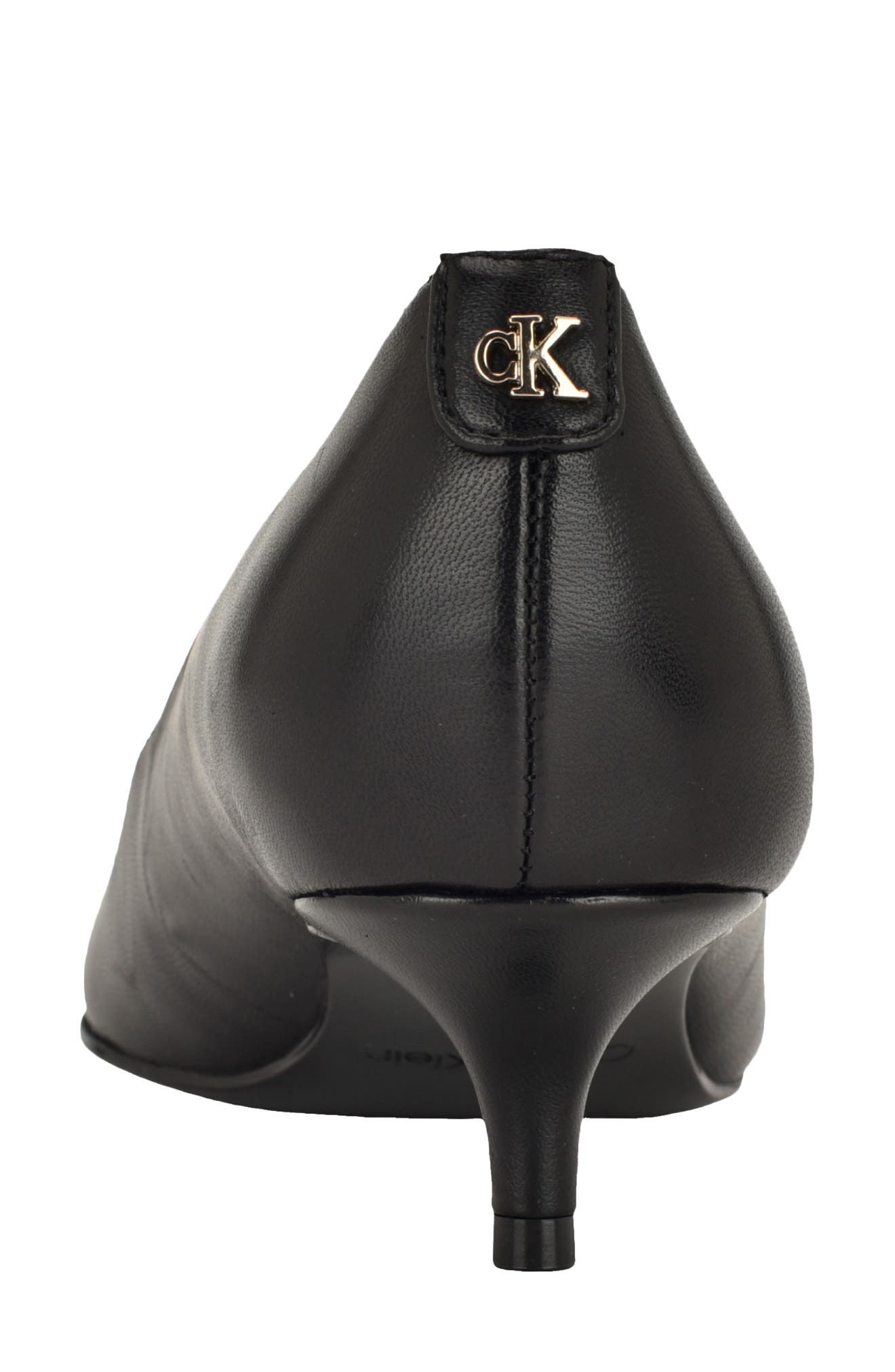 Calvin Klein Roxanna Pointed Toe Kitten Heel Pump, Alternate, color, Black Leather