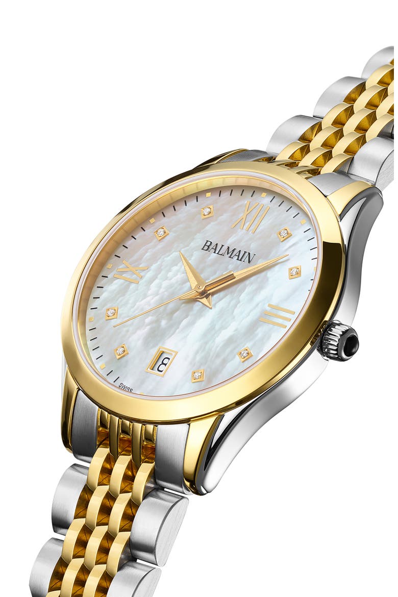 Classic R Diamond Two-Tone Bracelet Watch, 34mm, Alternate, color, TWO TONE