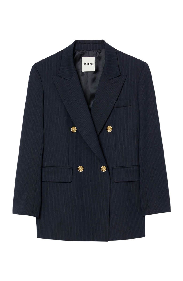SANDRO Pinstripe jacket, Alternate, color, Navy Blue