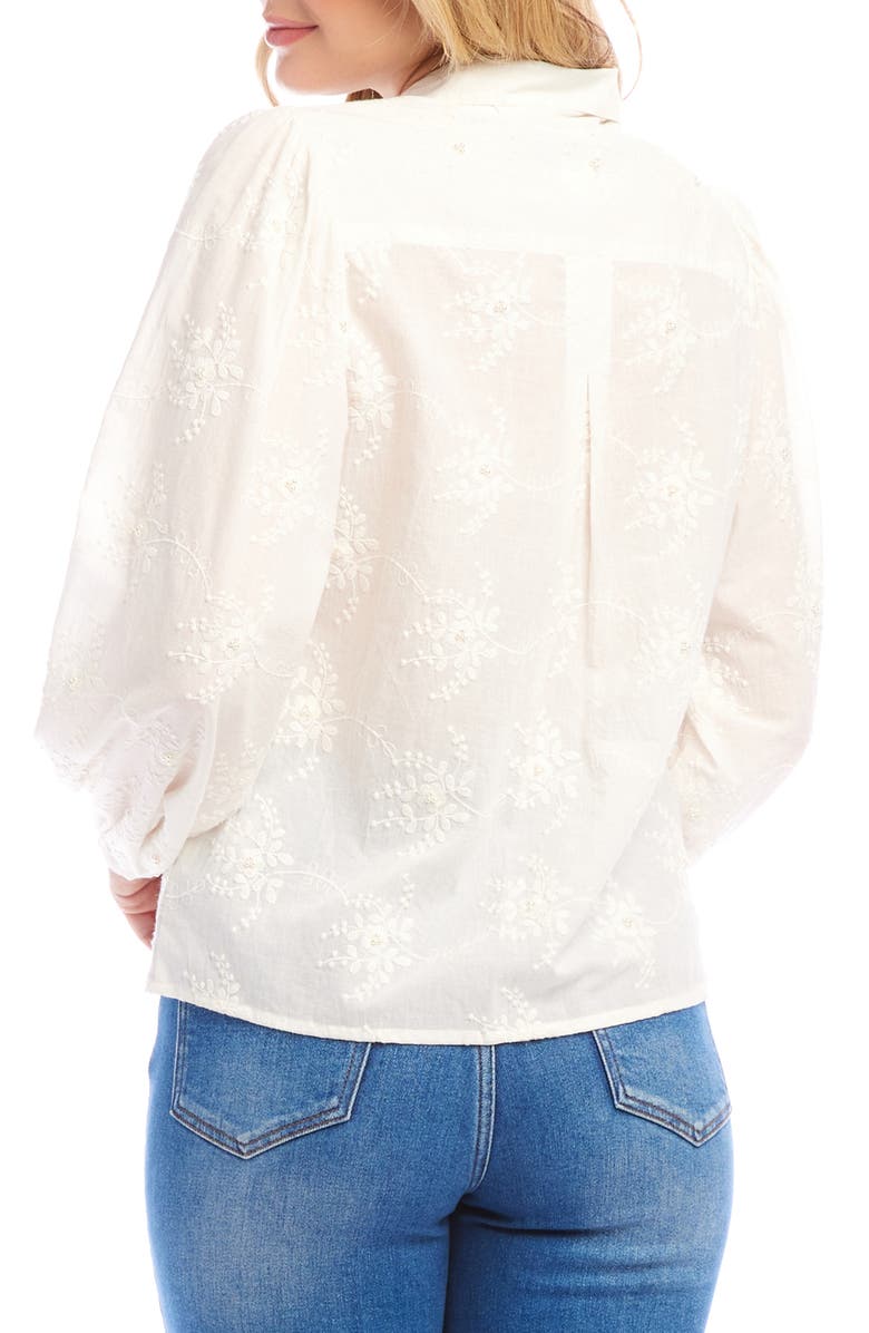 Karen Kane Embroidered Puff Sleeve Button-Up Shirt, Alternate, color, Cream