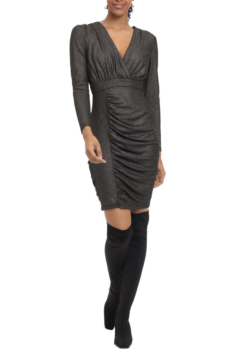 Stretch Long Sleeve Lame Mini Dress, Main, color, BRONZE/ BLACK