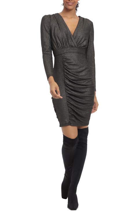 Stretch Long Sleeve Lame Mini Dress