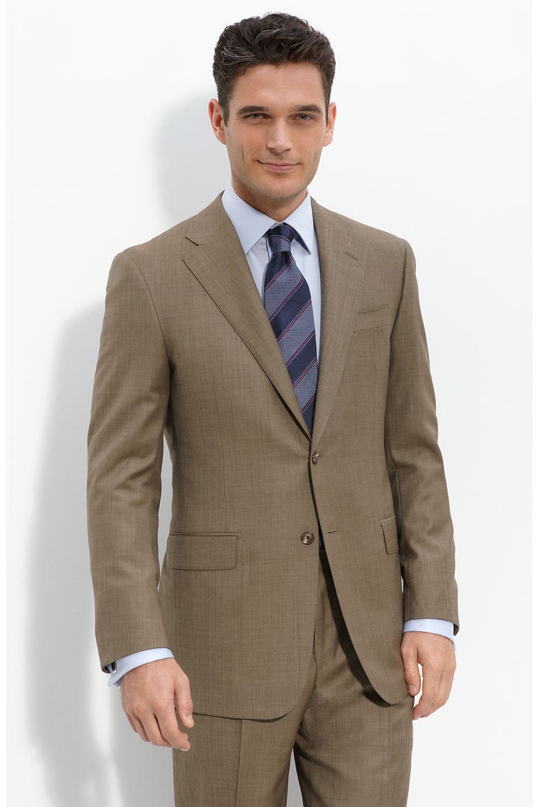 Brown Worsted Wool Suit, Main, color, BROWN