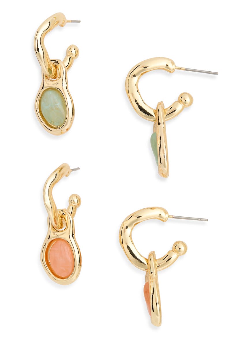 2-Pack Huggie Charm Drop Earrings, Main, color, AQUA/ PEACH