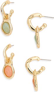 NATASHA 2-Pack Huggie Charm Drop Earrings