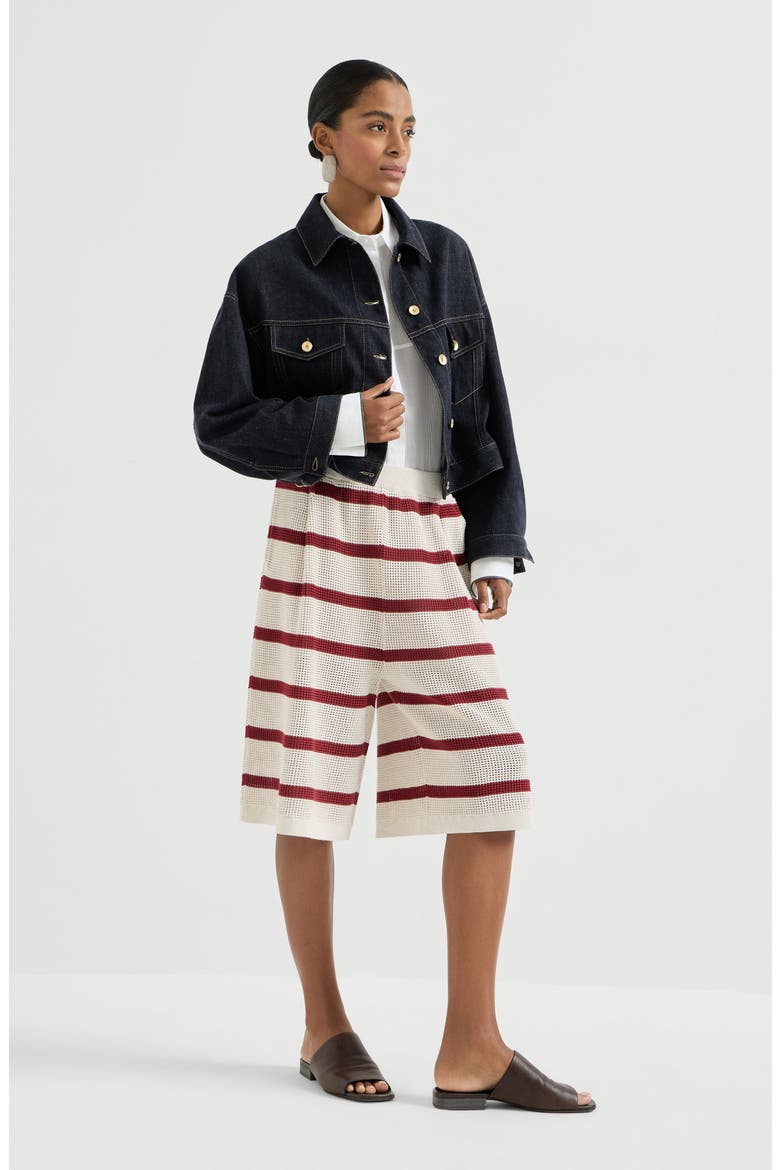 Cotton net knit Bermuda shorts, Alternate, color, Bordeaux